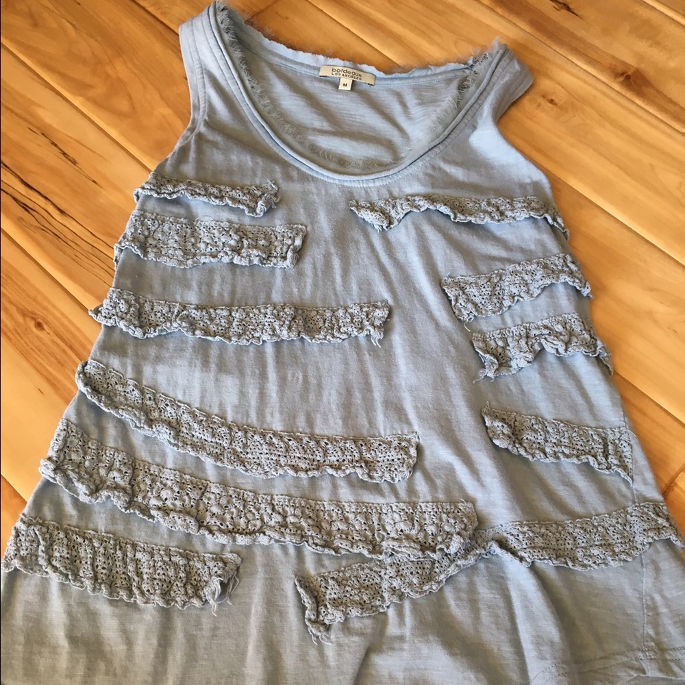Bordeaux blue ruffle detail tank raw neckline M