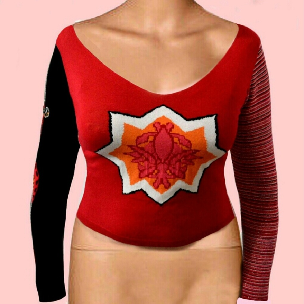 ?BIANCO BLUE?  Unique Red, White, Black Sweater