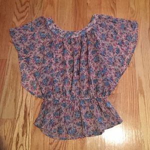 Floral butterfly peplum sheer top