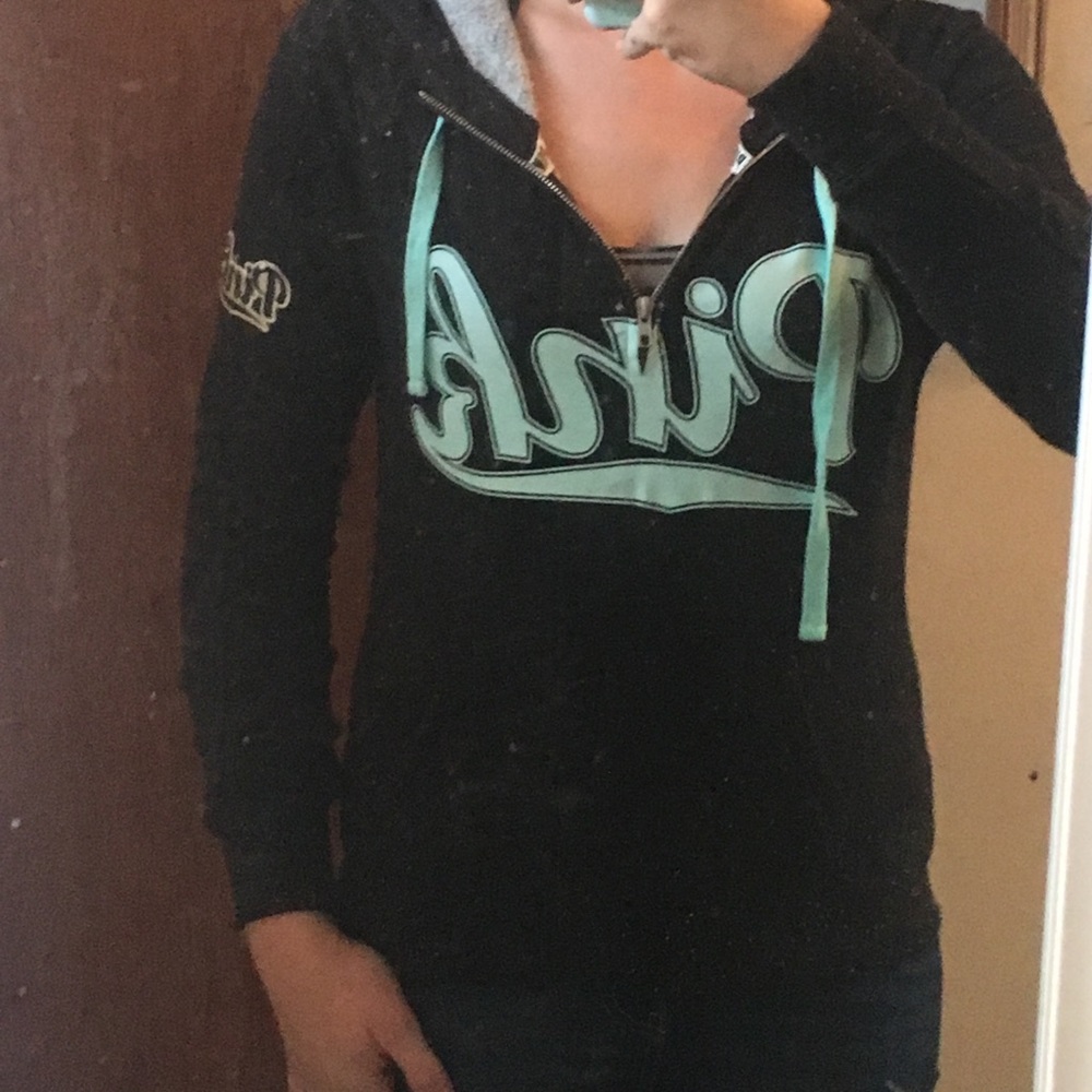 PINK Victoria’s Secret Black & Mint Comfy Hoodie