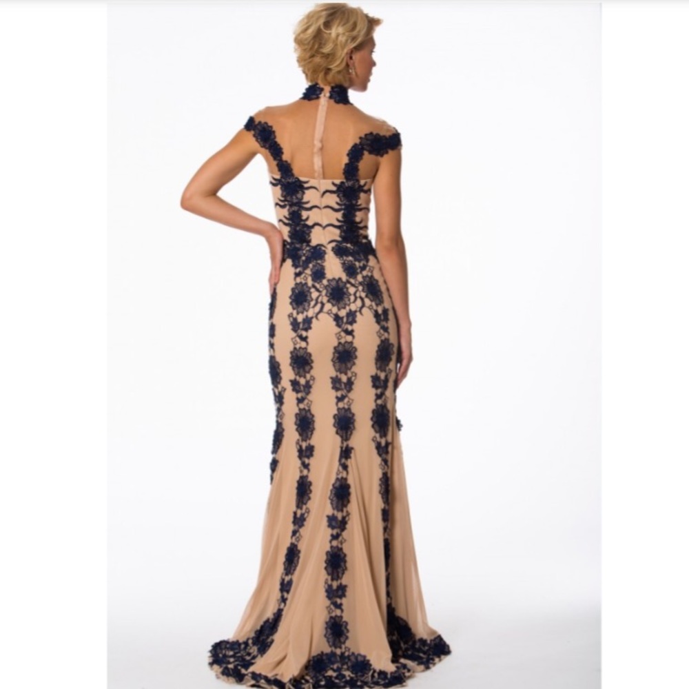 Nika blue cream laced prom / evening dress Sz 4 - Picture 2 of 4