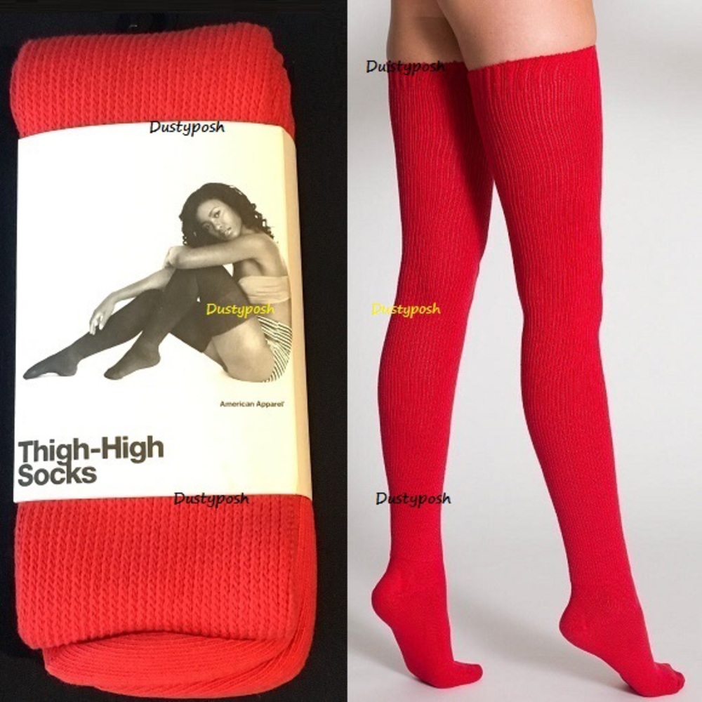 American Apparel Thigh High Sock Over The Knee Red White Black Vintage