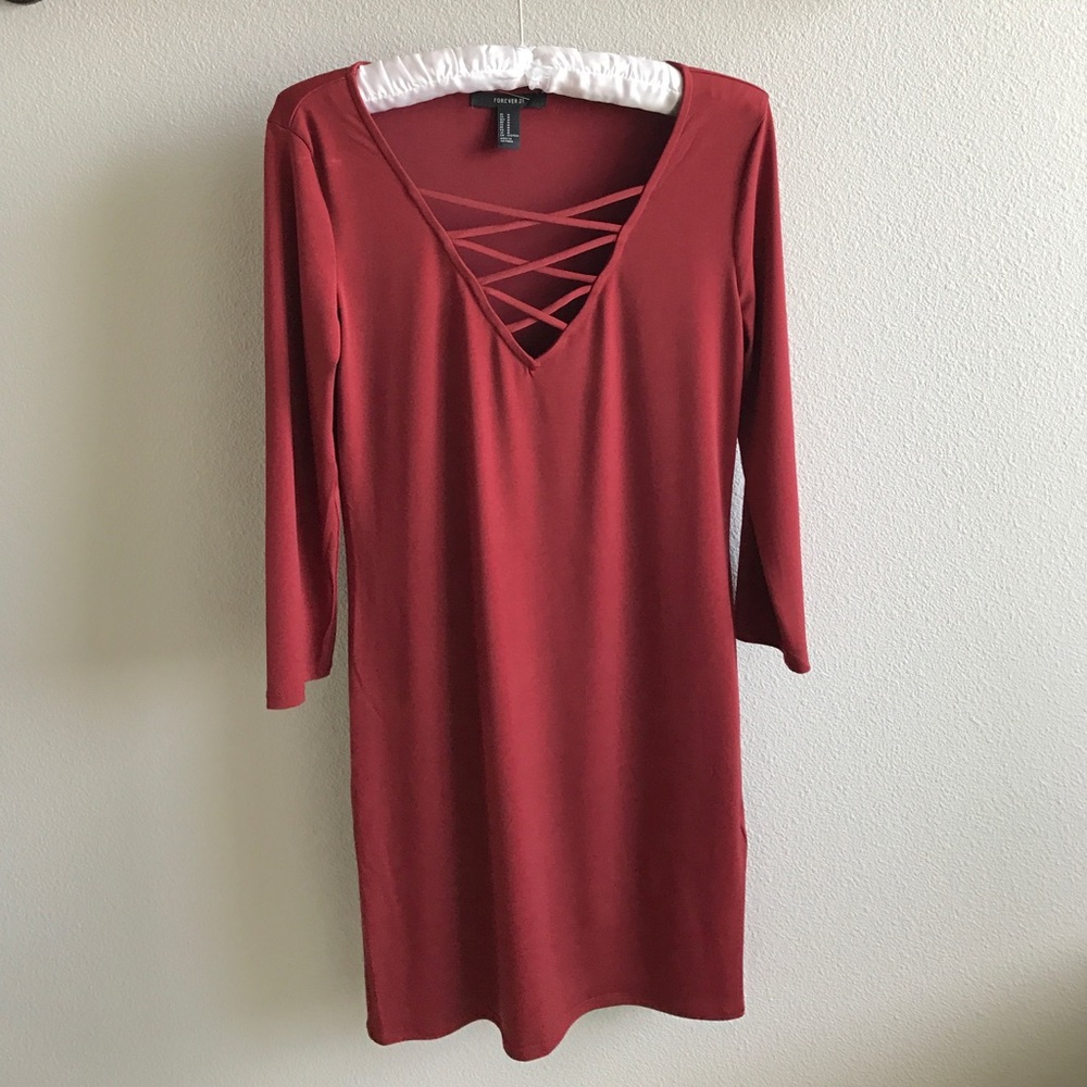 Brick red body con dress size M
