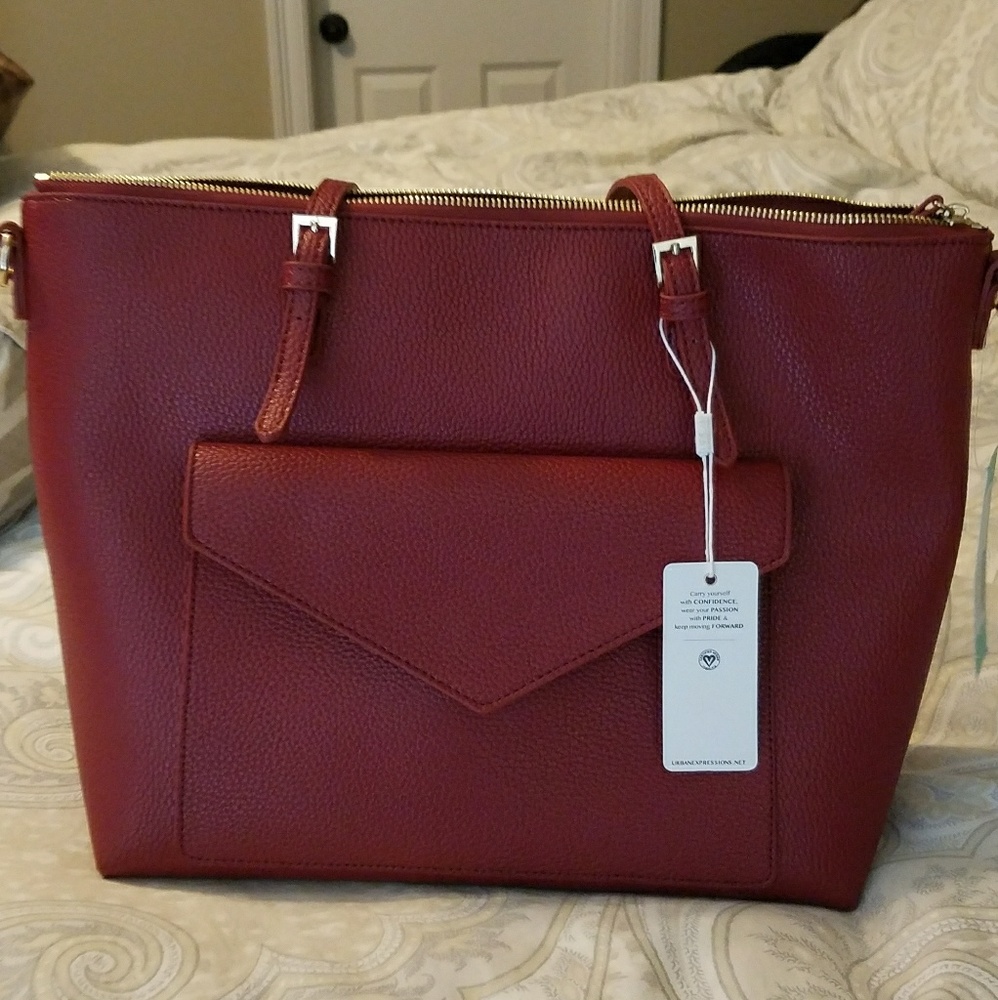 Red zip top large tote