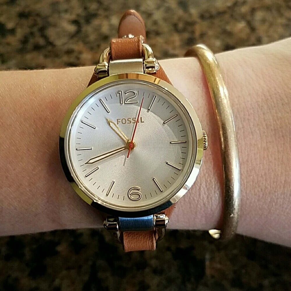 Georgia Fossil watch Gold with Tan leather band