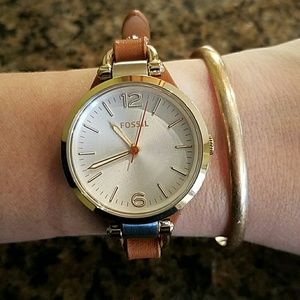 Georgia Fossil watch Gold with Tan leather band