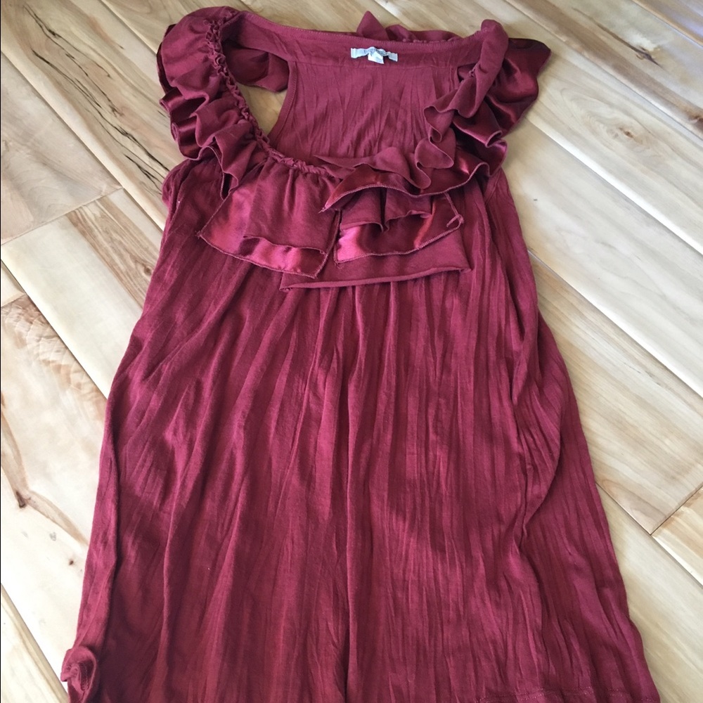 Anthro bordeaux wine dressy ruffled tank top S