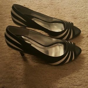Black and white peep toe
