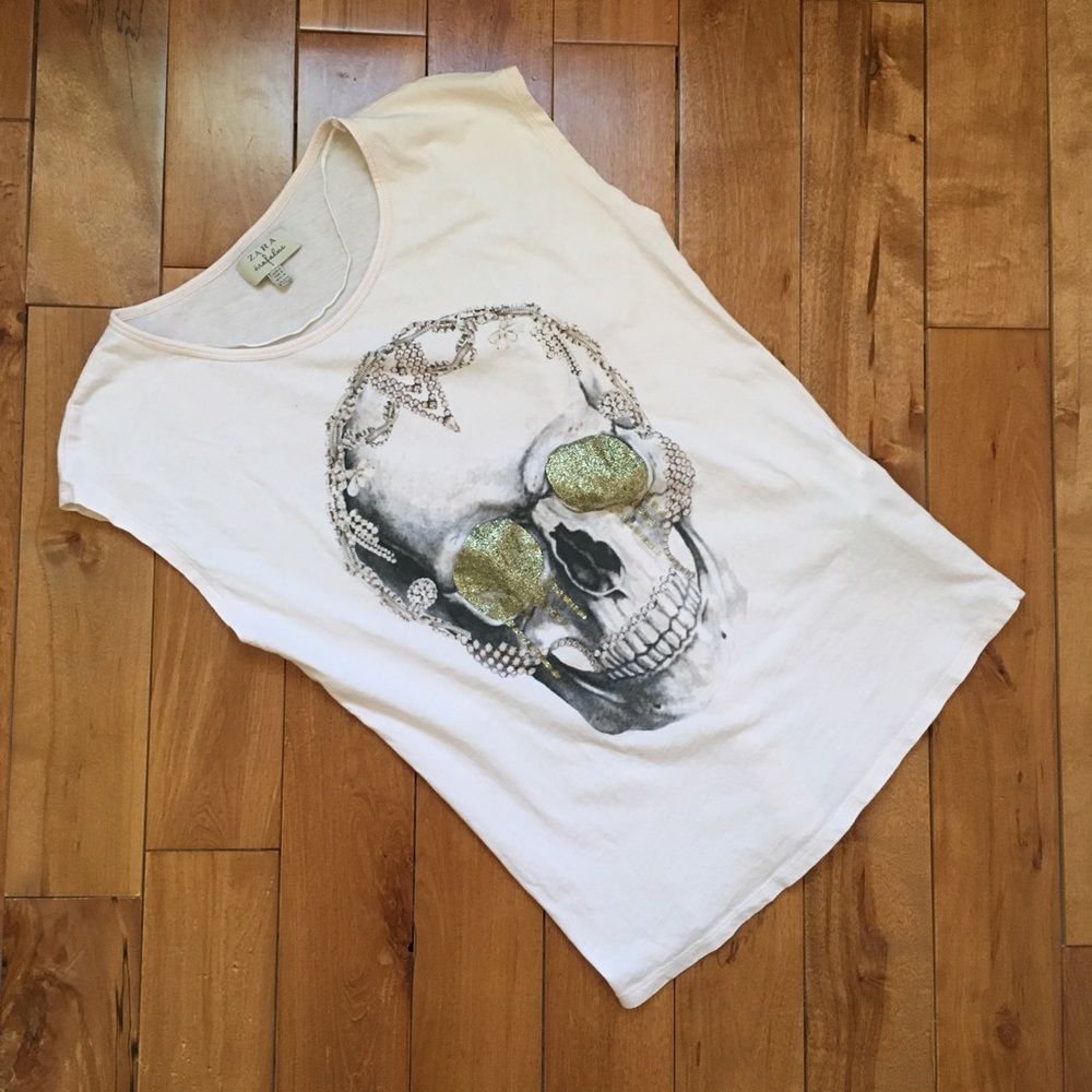 Zara Trufaluc Skull Tank In Dusty Rose. Size S - Picture 2 of 3