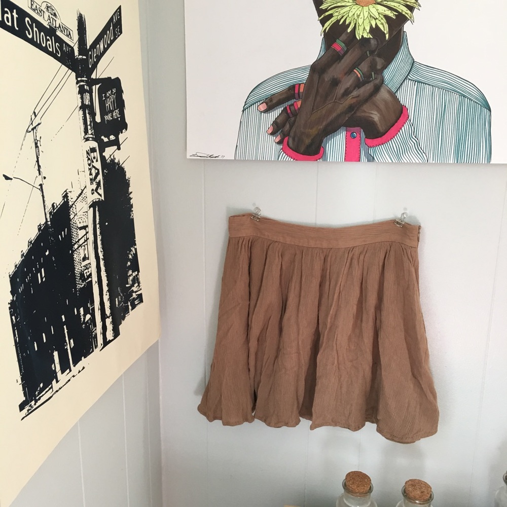 Brown woven linen circle mini skirt