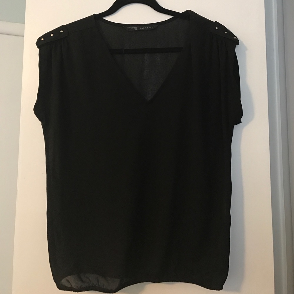 Black Zara Top With Gold Stud Detail