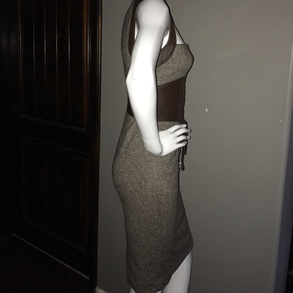 Bebe Brown tweed dress with leather accents - Picture 2 of 6