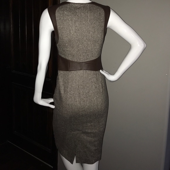 Bebe Brown tweed dress with leather accents - Picture 3 of 6