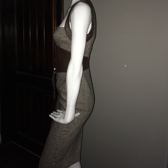 Bebe Brown tweed dress with leather accents - Picture 4 of 6