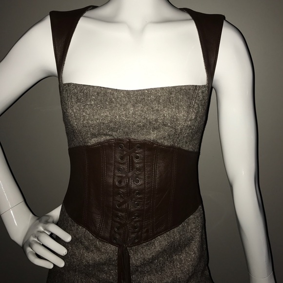 Bebe Brown tweed dress with leather accents - Picture 5 of 6