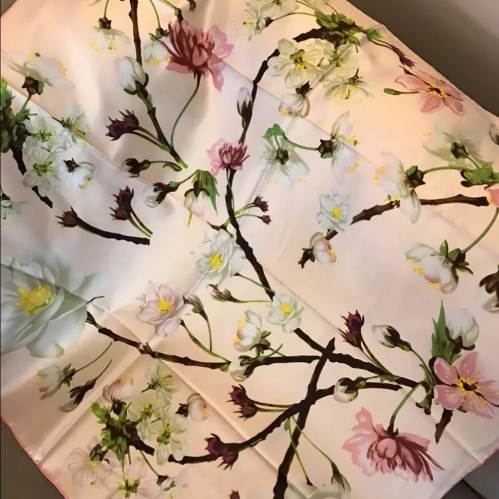 Fashion pink vintage twill silk floral scarf wrap