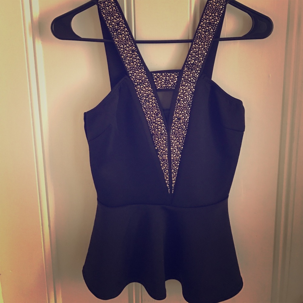 Black sequin peplum tank top