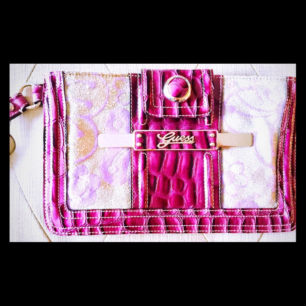 Guess Plum Patent Leather Clutch with Wrist Strap