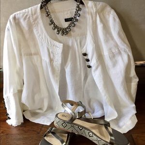 J Crew White Linen/Cotton Crop Jacket