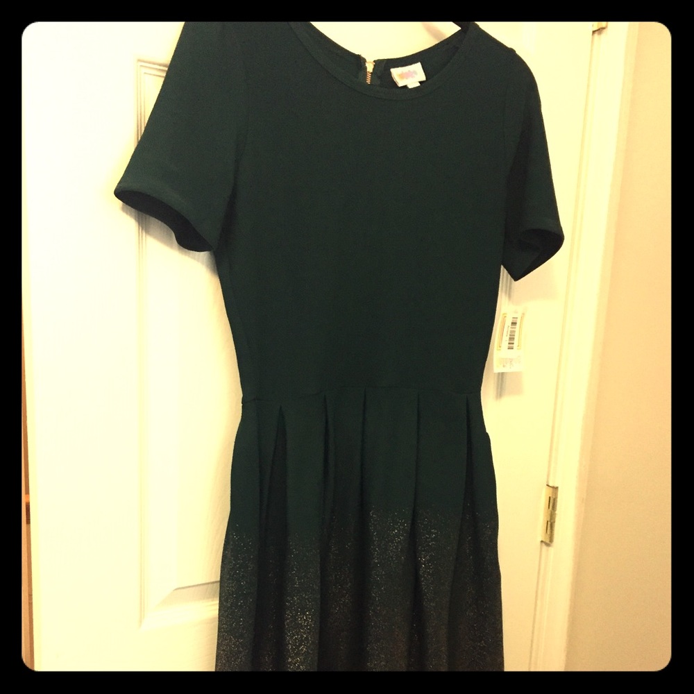 BNWT Lularoe Elegant Amelia L green w rose gold