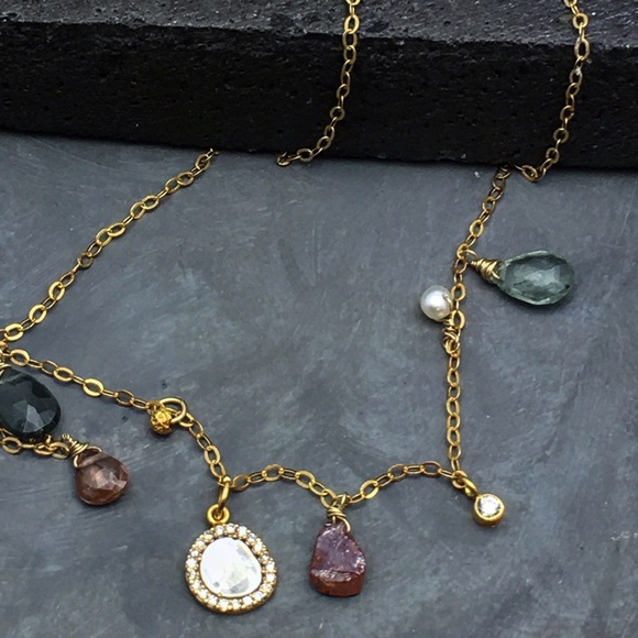 Sliced Diamonds 14k & 18k gemstone necklace - Picture 2 of 6