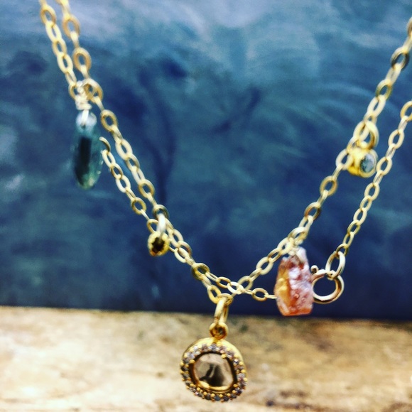 Sliced Diamonds 14k & 18k gemstone necklace - Picture 3 of 6