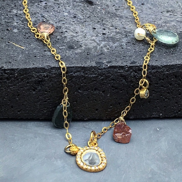 Sliced Diamonds 14k & 18k gemstone necklace - Picture 4 of 6