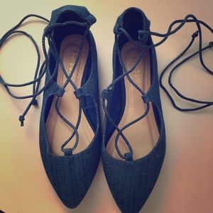 Denim lace up flats