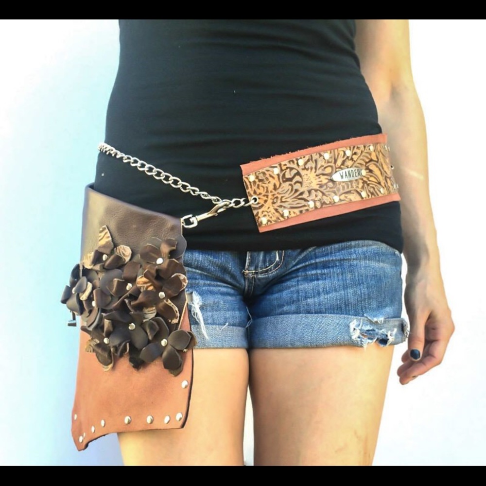 Leather boho flower purse four way. - Picture 1 of 4