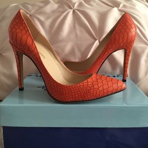 Orange Faux Croc Skin Pumps