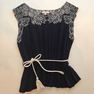 Navy Blue embroidered peplum shirt