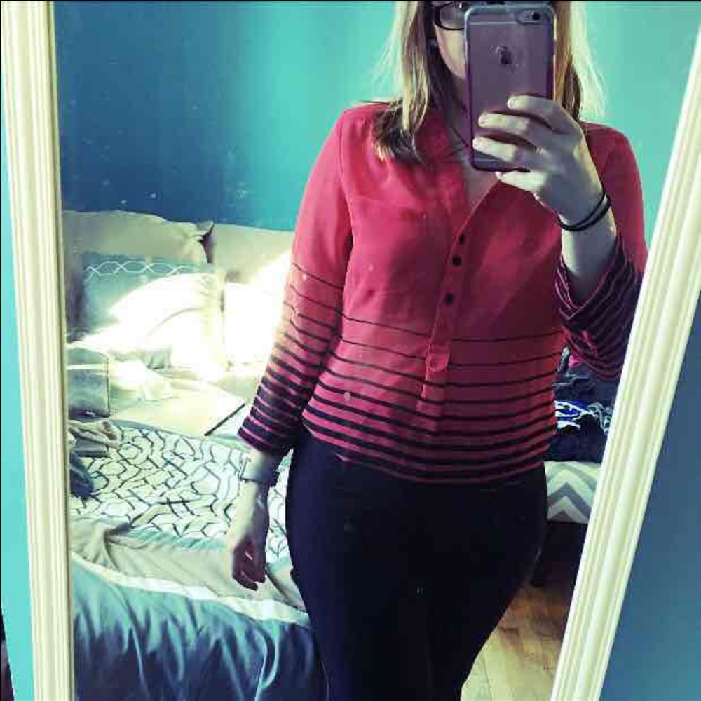 Sheer pink and black striped blouse