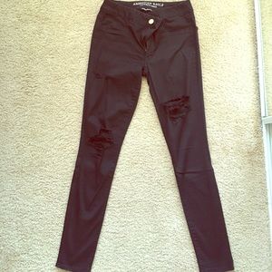 Black Stretchy AE Distressed Skinny Jeans