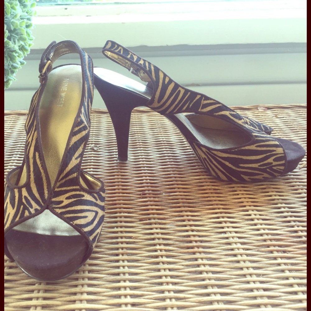 Nine West Leather and Fur Slingback Heels