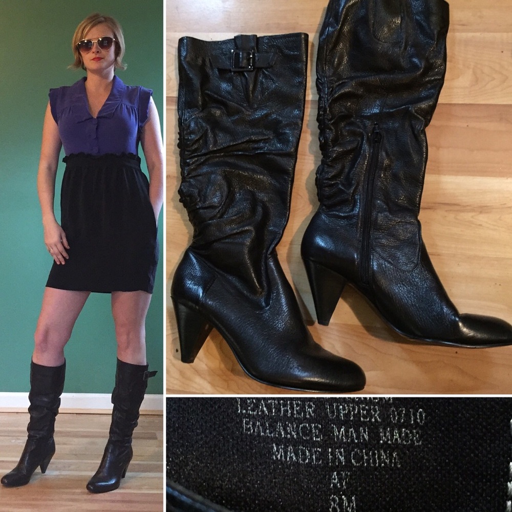 Nine West Rouched Black Heeled Boots 8M