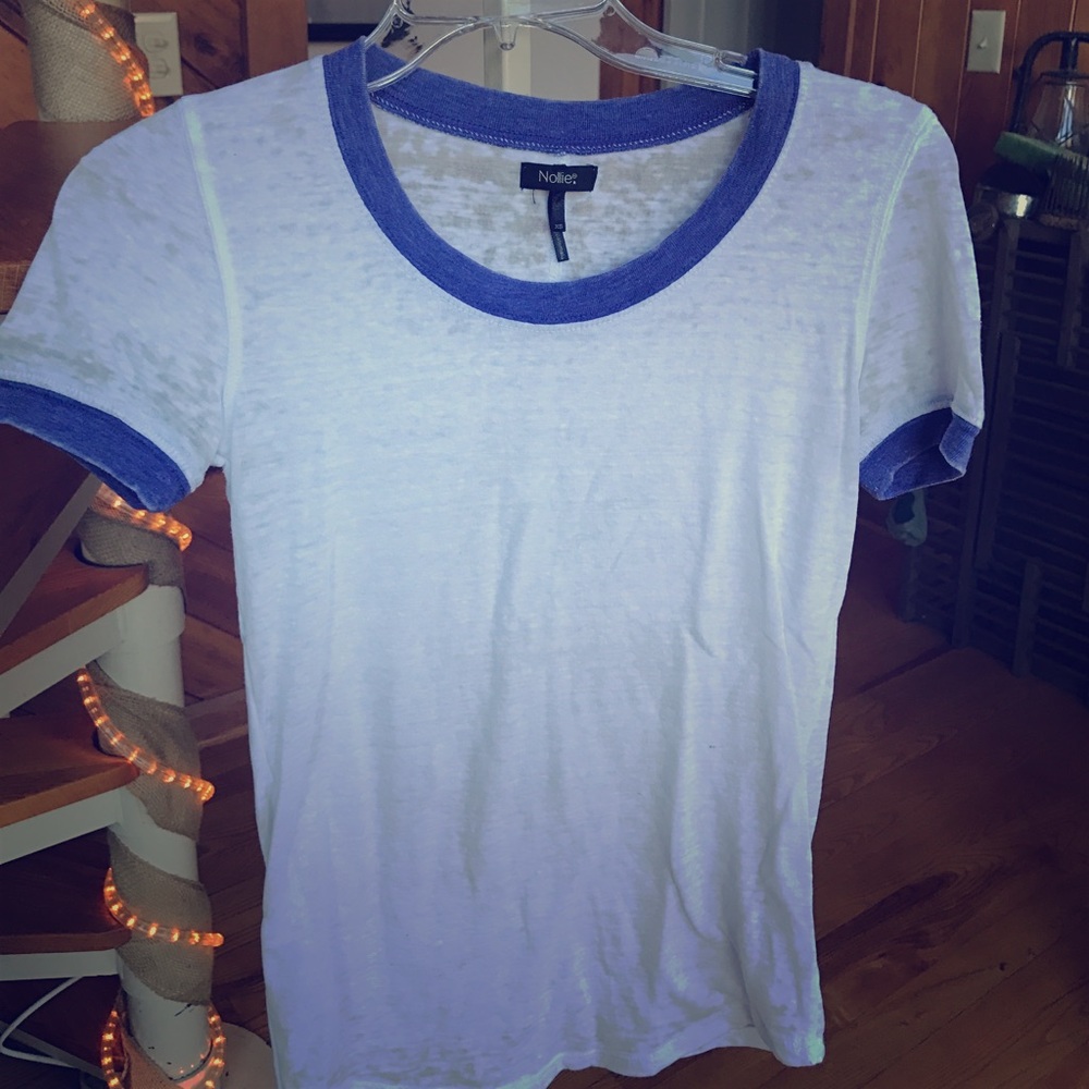White and purple heathered tee