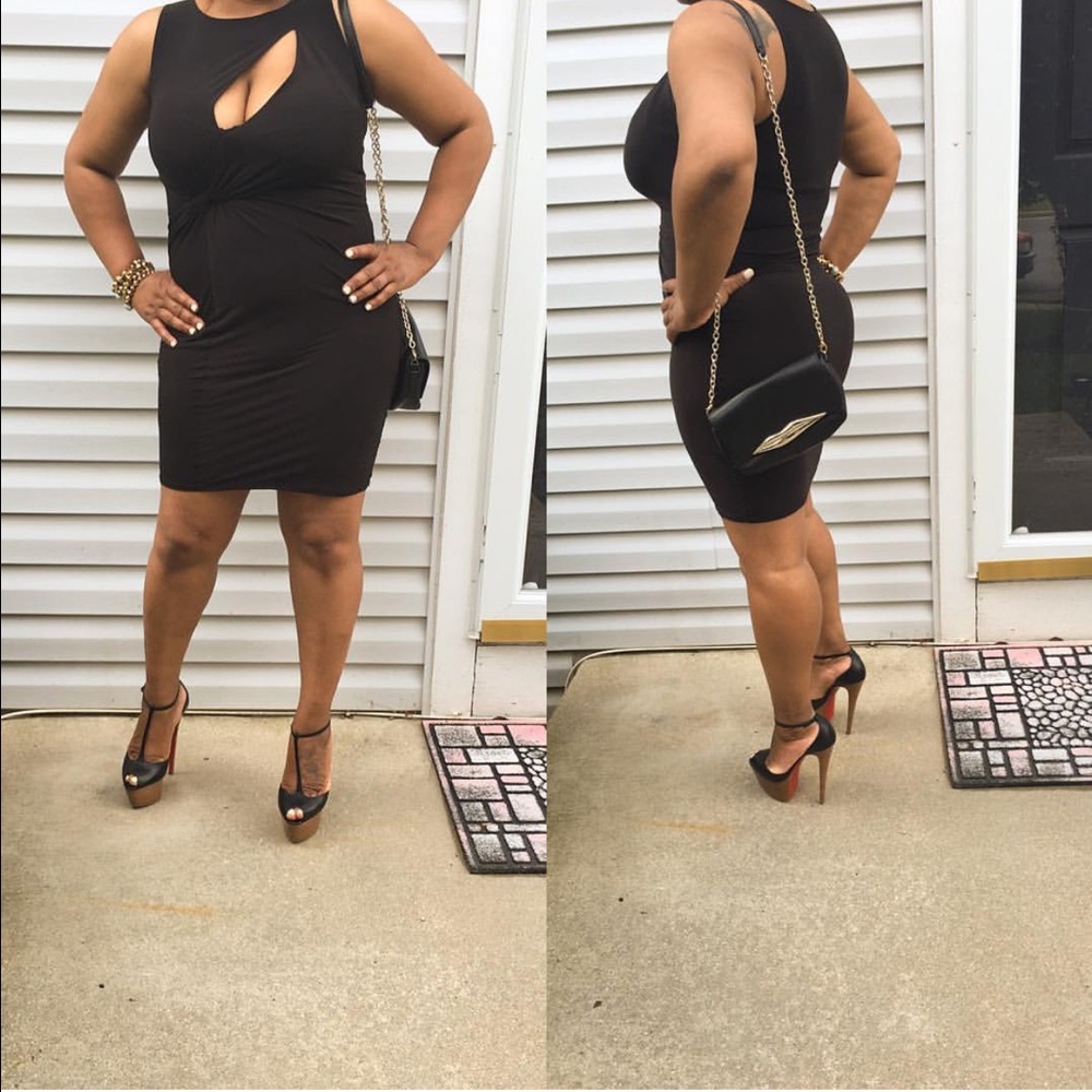 little black dress with front chest slit