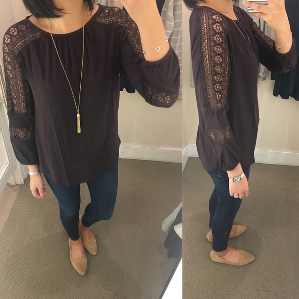 LOFT Lace Sleeve Blouse/Tee NWOT