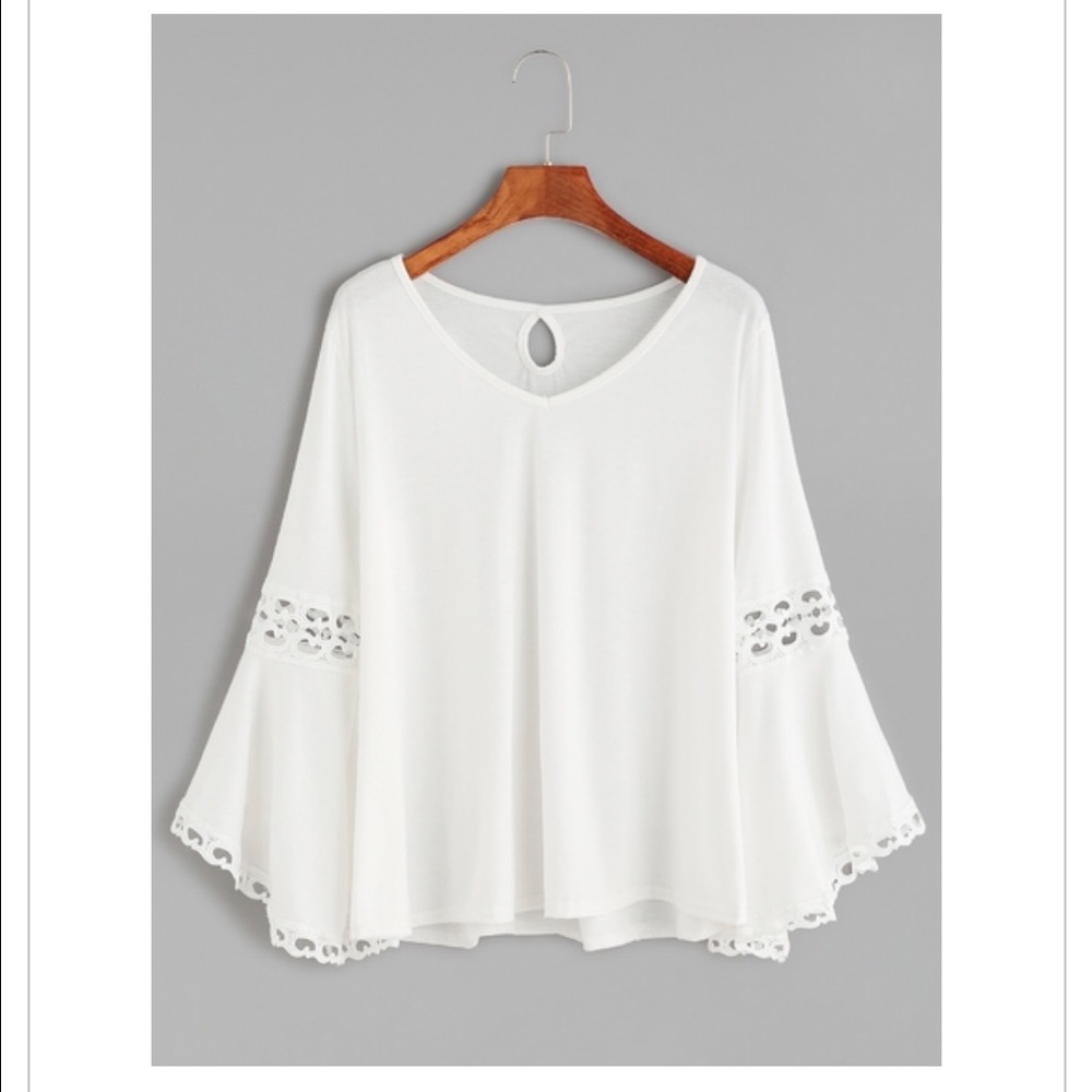 New White V Neck Crochet Blouse