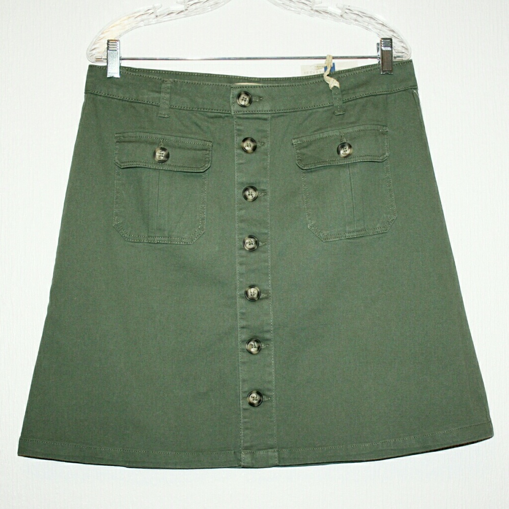 Dusty Olive Button Front A-Line Utility Skirt NWT - Picture 2 of 6