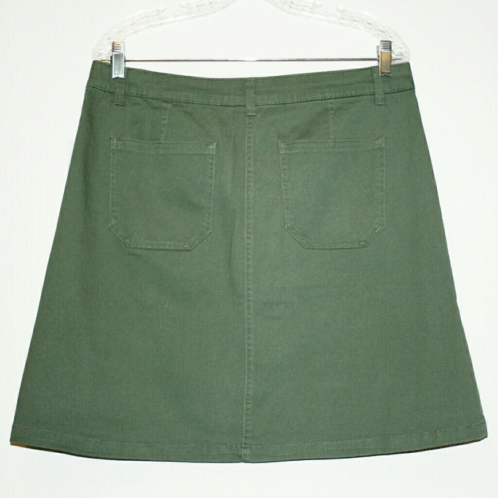 Dusty Olive Button Front A-Line Utility Skirt NWT - Picture 3 of 6