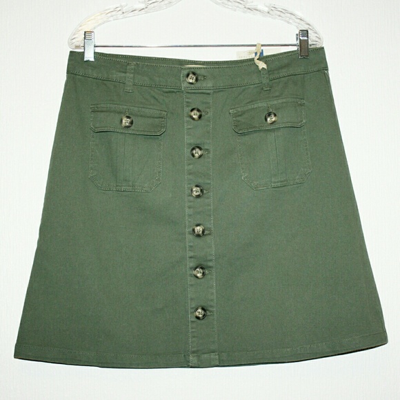 Dusty Olive Button Front A-Line Utility Skirt NWT - Picture 2 of 6
