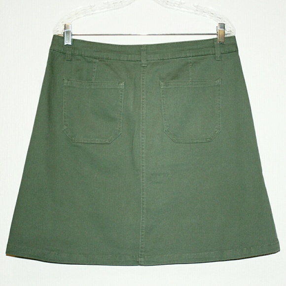 Dusty Olive Button Front A-Line Utility Skirt NWT - Picture 3 of 6