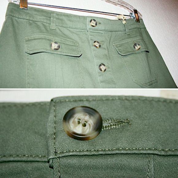 Dusty Olive Button Front A-Line Utility Skirt NWT - Picture 4 of 6