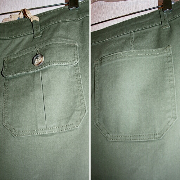 Dusty Olive Button Front A-Line Utility Skirt NWT - Picture 5 of 6