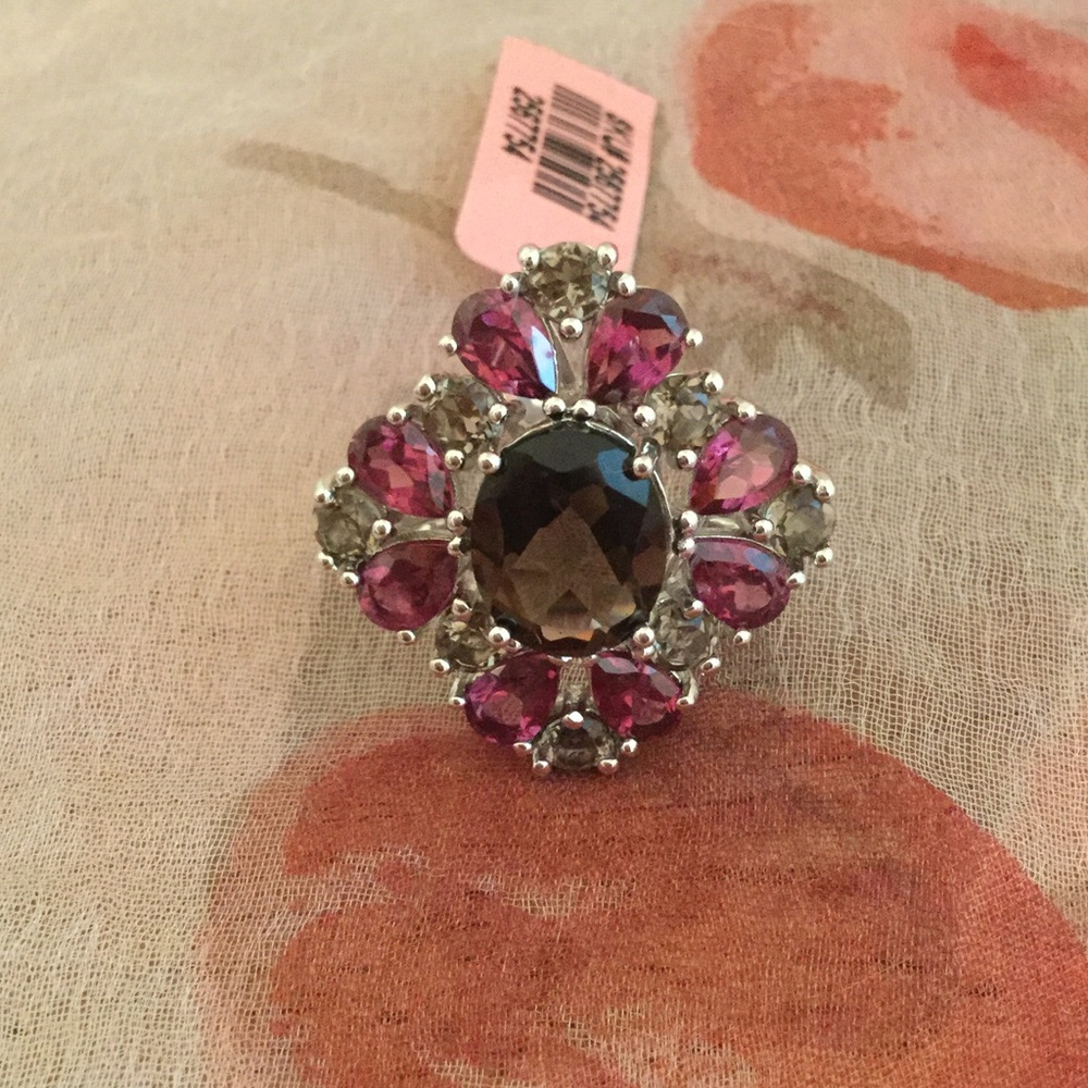 Genuine smoky quartz ,Orissa Rodalite Garnet ring.