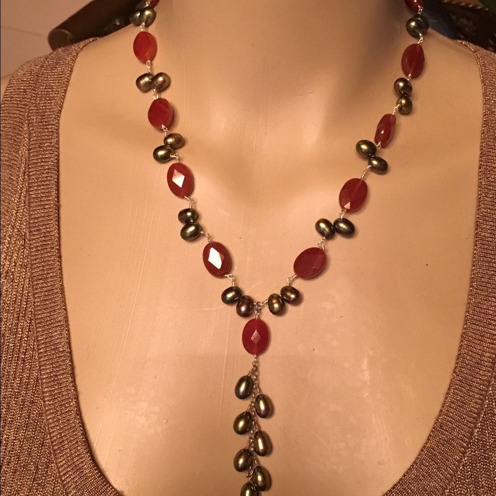 Pearl Agate and sterling silver necklace