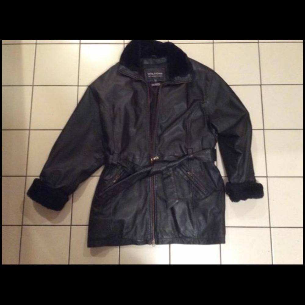 Black leather winter coat