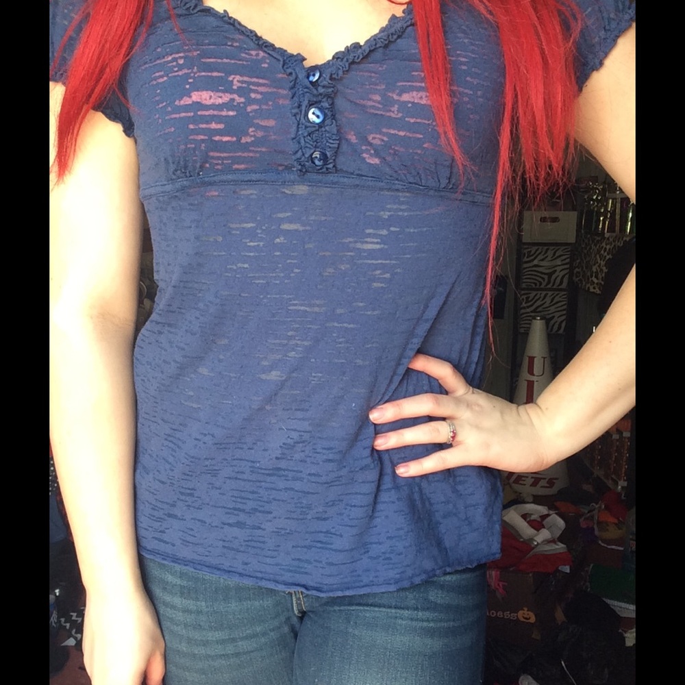 Blue women's distressed top