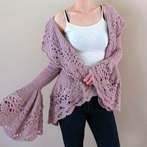 Knit Mauve Cardigan w/ Bell Sleeves